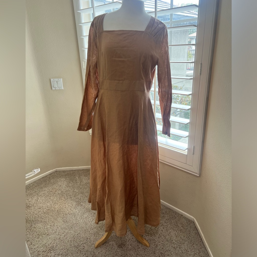 Unbranded Cream Linen Long Minimalist quite luxury career dress size xL